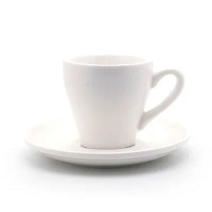 Tasse à café tulipe en céramique avec soucoupe 80 ml, design élégant pour un service raffiné.