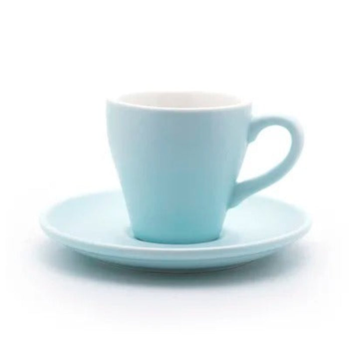 Tasse à café tulipe en céramique avec soucoupe 80 ml de couleur bleu claire