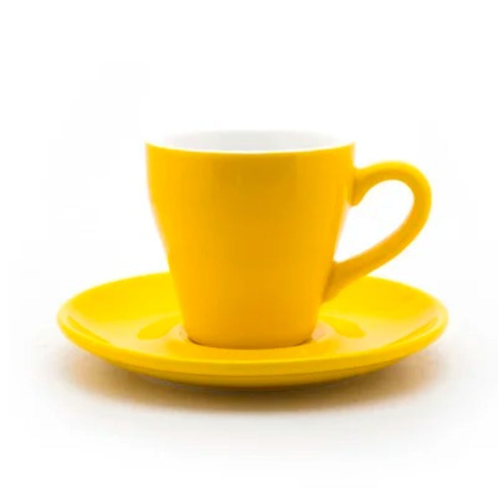 Tasse à café tulipe en céramique avec soucoupe 80 ml, en jaune vif pour un service élégant