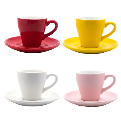 Tasses à café tulipe en céramique avec soucoupe 80 ml dans diverses couleurs, rouge, jaune, blanc et rose