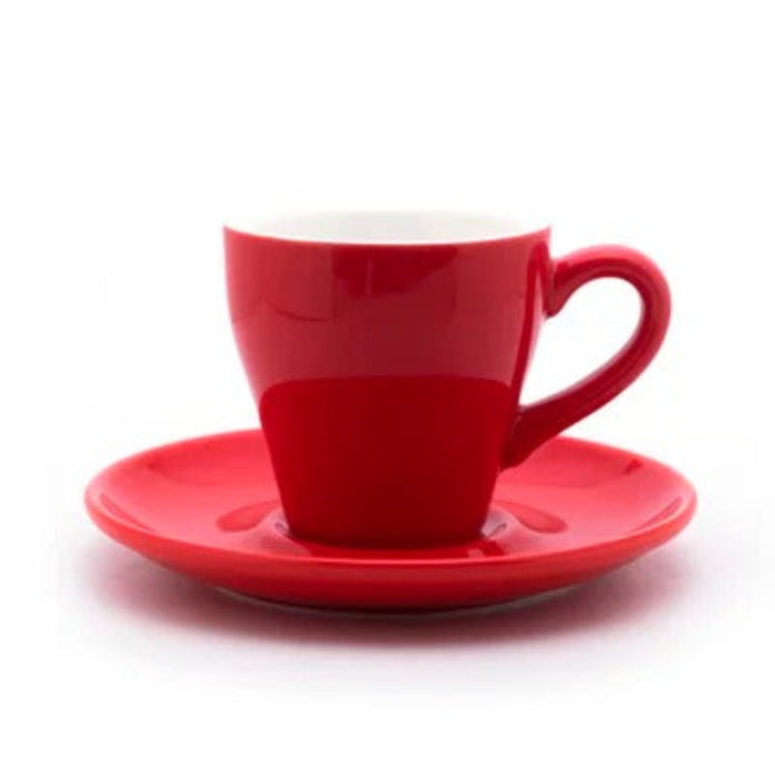 Tasse à café tulipe en céramique avec soucoupe 80 ml de couleur rouge brillante pour un service élégant