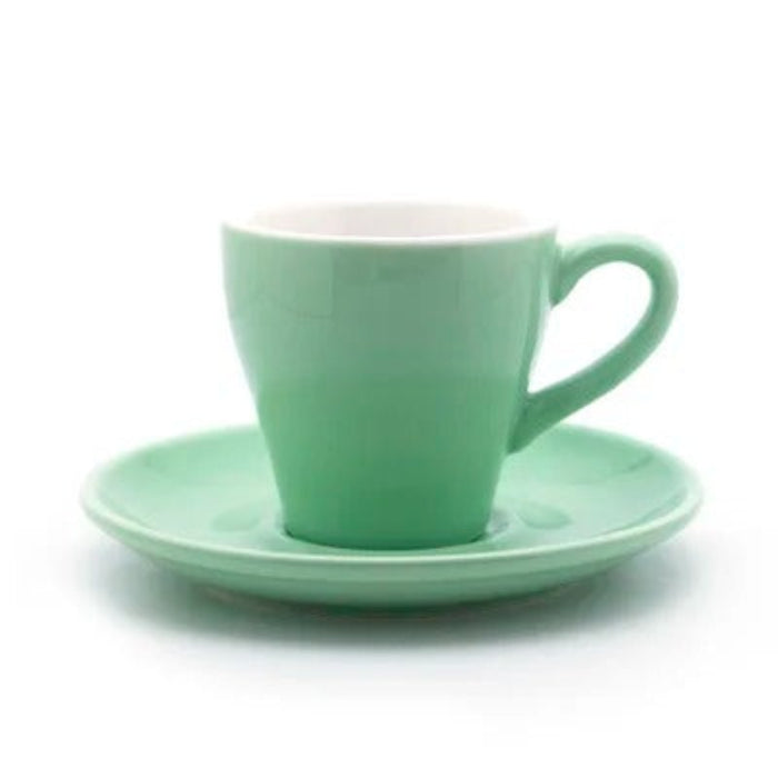 Tasse à café tulipe en céramique avec soucoupe 80 ml en vert mint, idéale pour les boissons chaudes