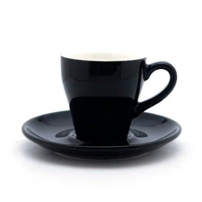 Tasse à café tulipe en céramique avec soucoupe 80 ml en noir, idéale pour savourer votre café