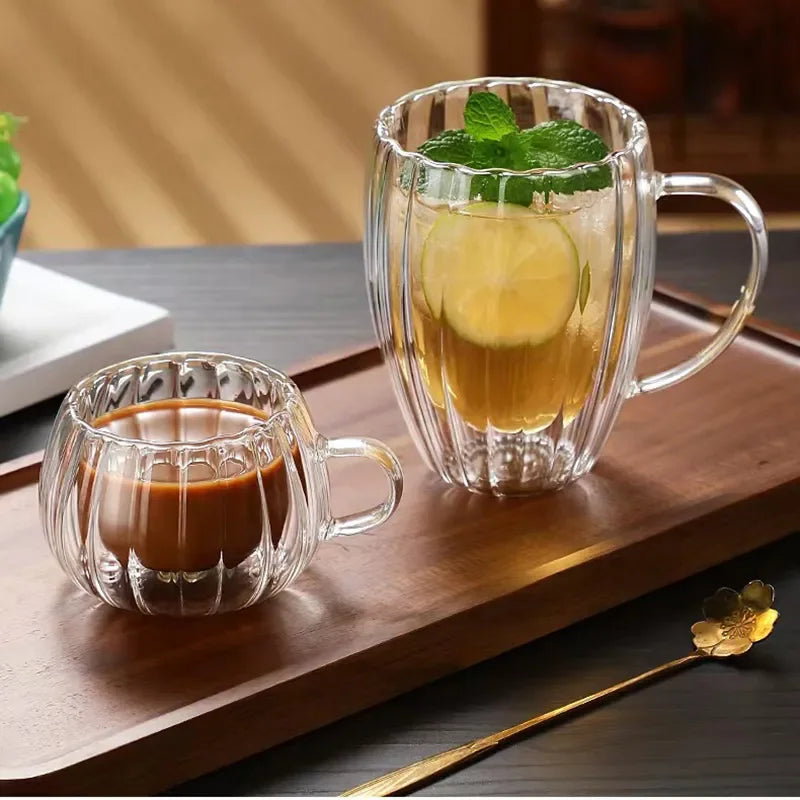 Ensemble de Tasses Double Paroi en Verre, une grande tasse pour boissons froides et une petite tasse pour espresso