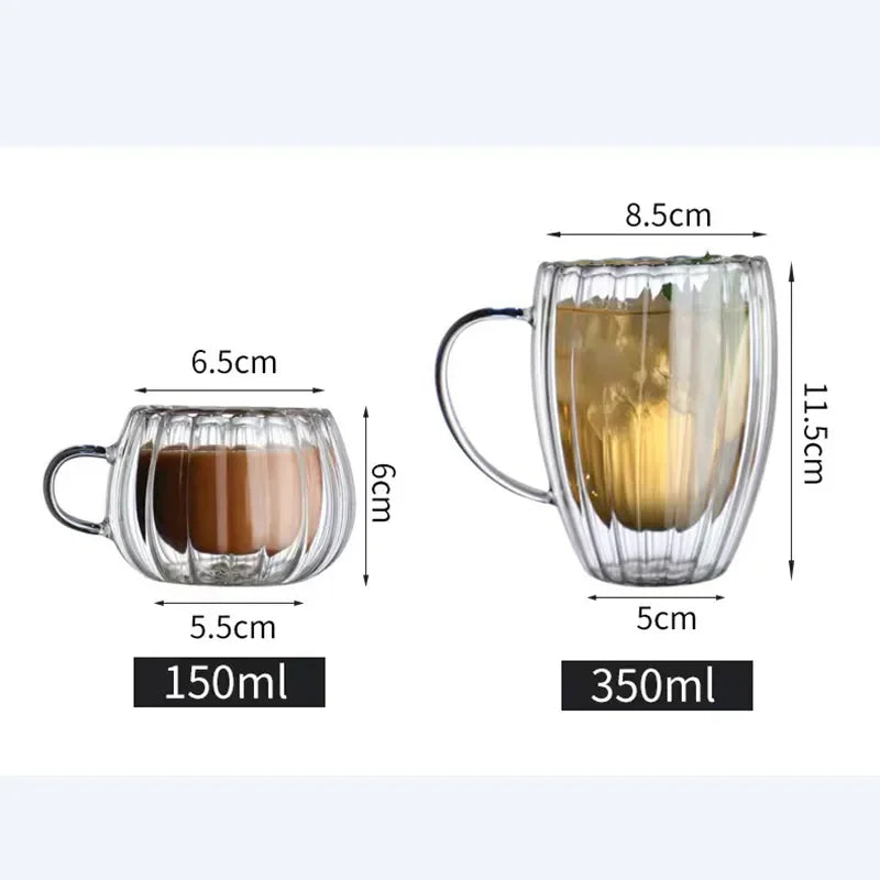 Tasse Double Paroi en Verre de 150ml et 350ml avec design élégant et isolant pour boissons chaudes et froides