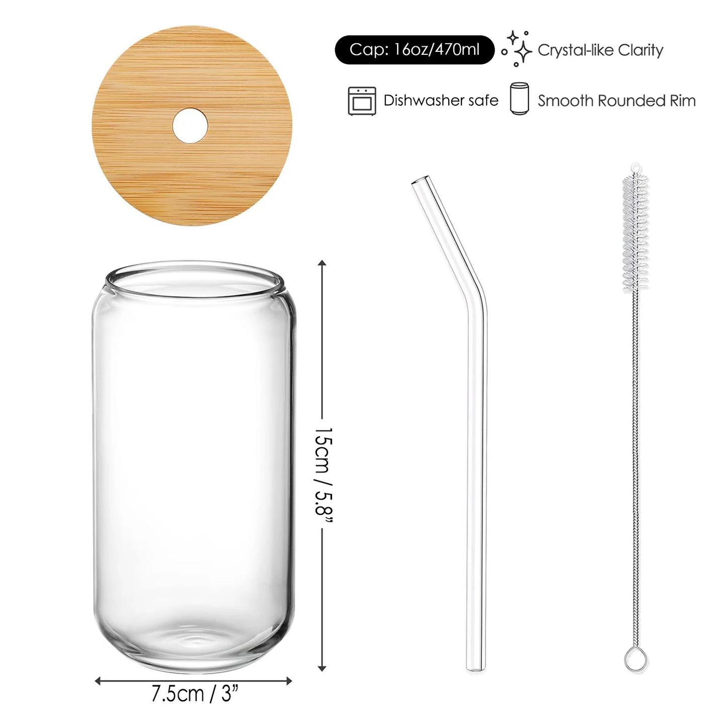 Tasse en Verre Borosilicate avec paille en verre et couvercle en bambou pour boissons modernes