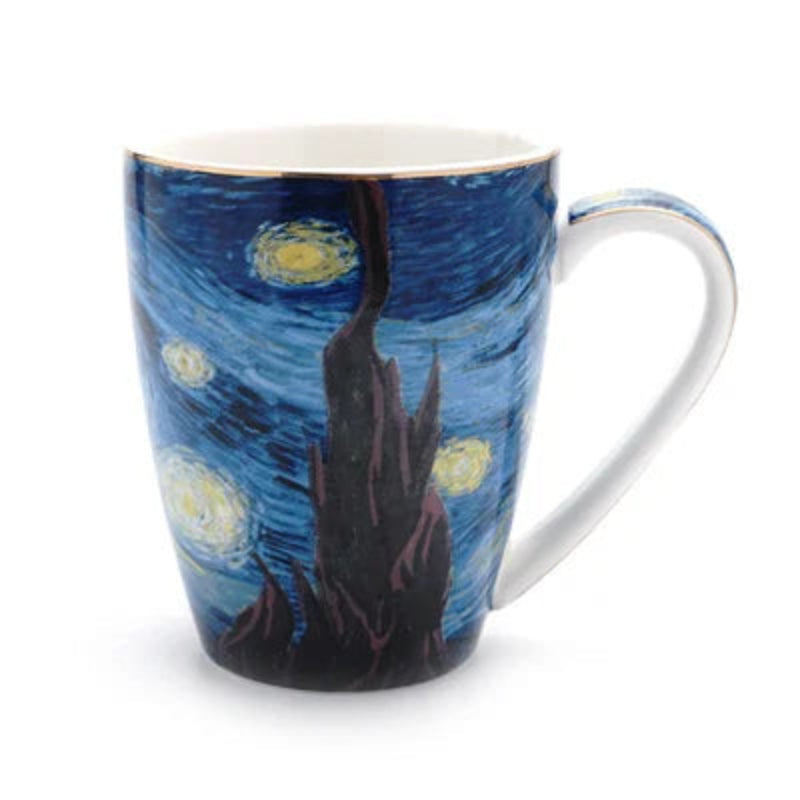 Tasse et Soucoupe Van Gogh – La Nuit Étoilée en Céramique avec design coloré inspiré par la célèbre peinture