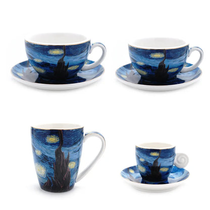 Tasse et Soucoupe Van Gogh – La Nuit Étoilée en Céramique avec design artistique inspiré du tableau