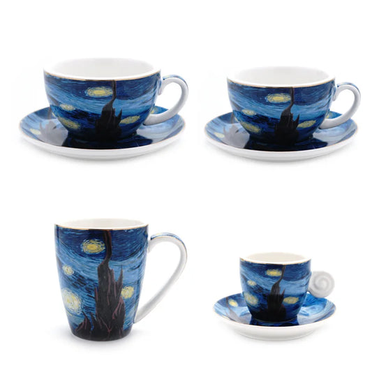 Tasse et Soucoupe Van Gogh – La Nuit Étoilée en Céramique avec design artistique inspiré du tableau