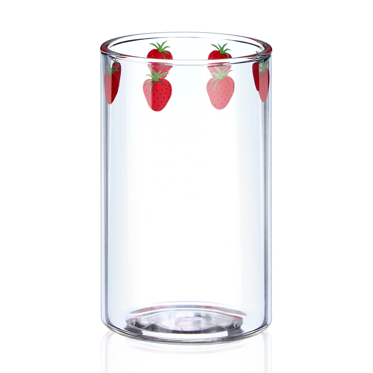 Tasse Fraise en Verre – 300 ml avec Couvercle & Paille, design charmant avec fraises colorées
