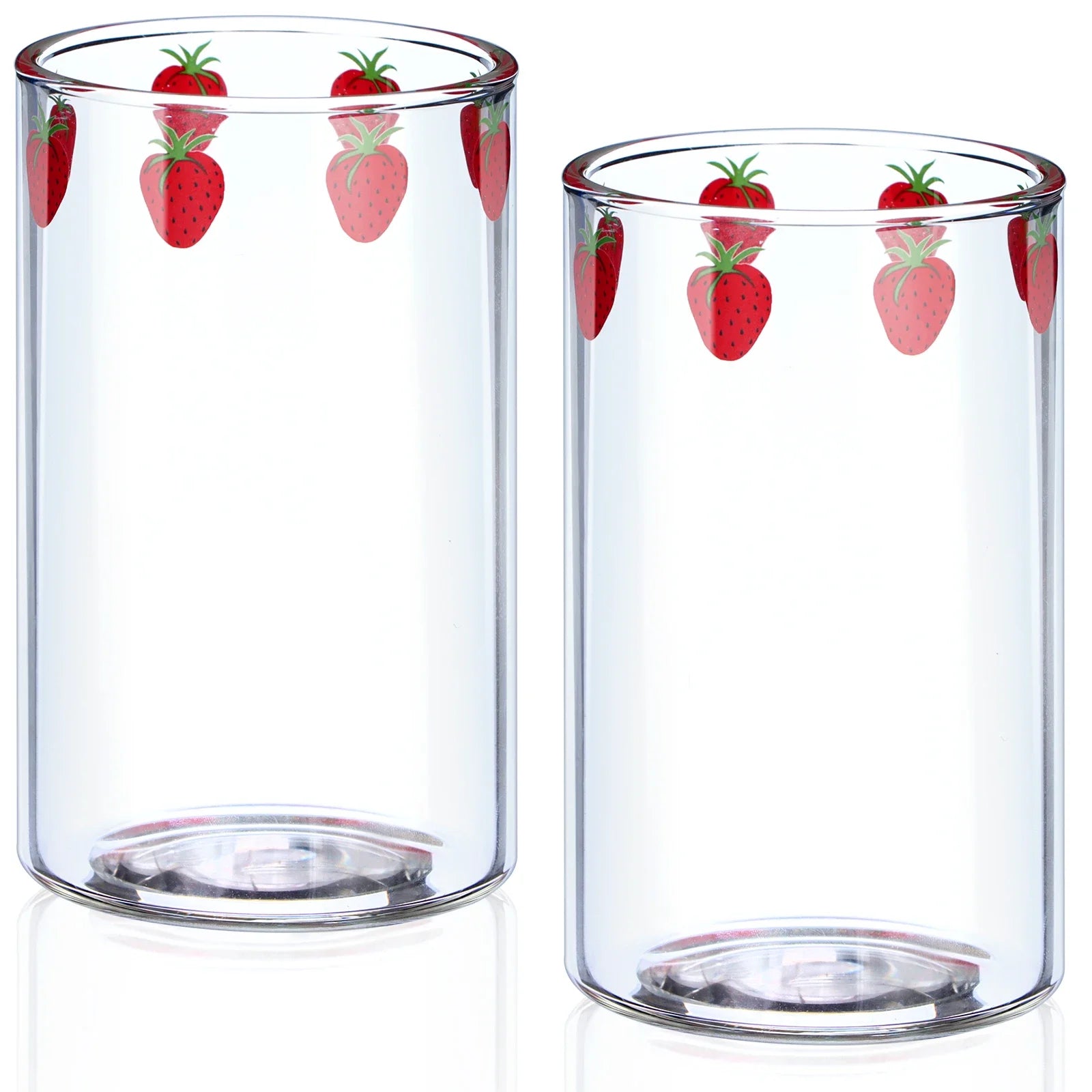 Tasse Fraise en Verre – 300 ml avec Couvercle & Paille au design frais et fruité pour des boissons estivales