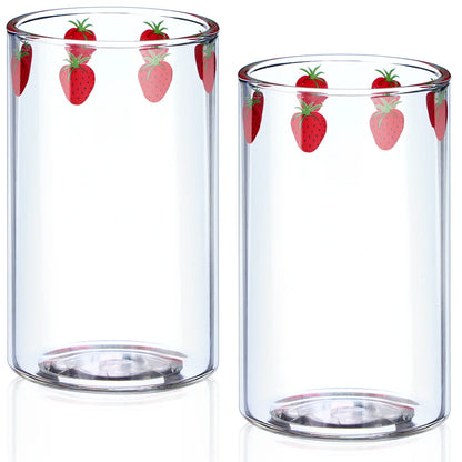 Tasse Fraise en Verre – 300 ml avec Couvercle & Paille au design frais et fruité pour des boissons estivales