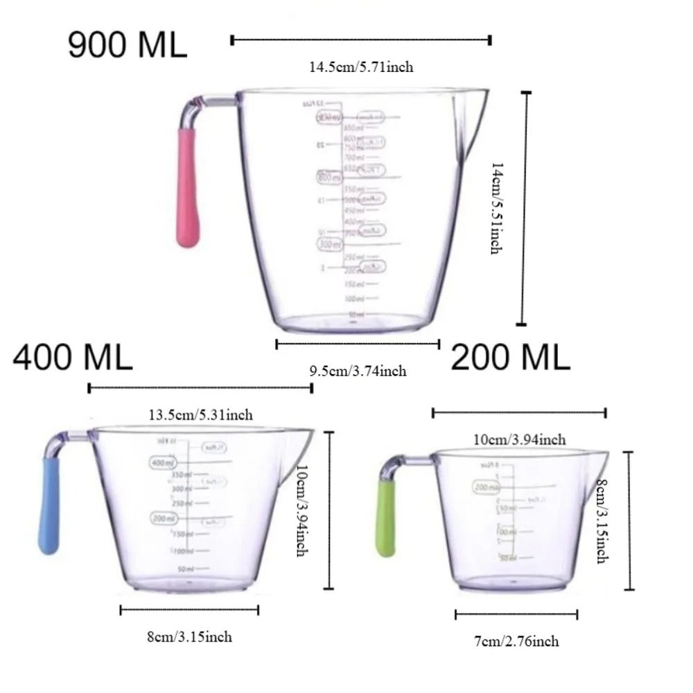 Tasses à mesurer graduées en plastique - Lot de 3 avec différentes capacités et poignées colorées