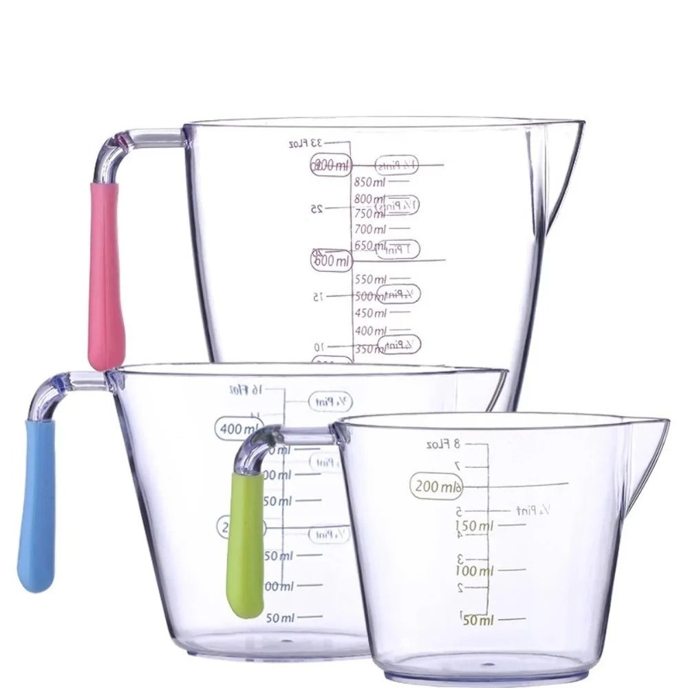 Tasses à mesurer graduées en plastique - Lot de 3 avec poignées colorées pour une utilisation facile en cuisine
