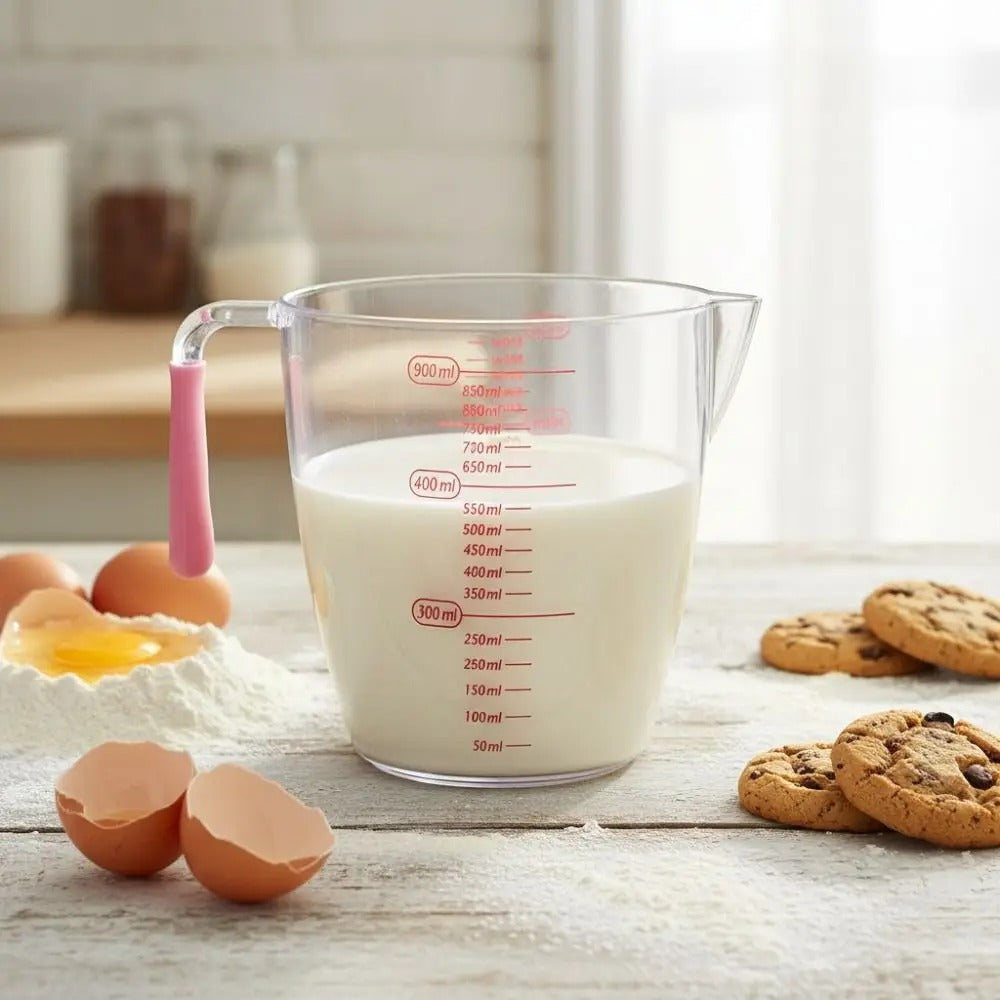 Tasses à mesurer graduées en plastique - Lot de 3 avec un pichet de lait et des ingrédients pour la pâtisserie