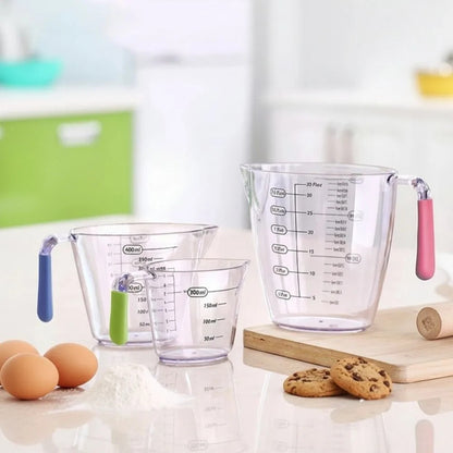 Tasses à mesurer graduées en plastique - Lot de 3, avec poignées colorées idéal pour la cuisine