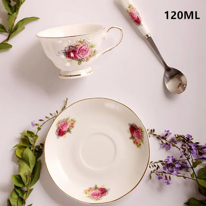 Théière et Tasse en Céramique avec motifs floraux et cuillère assortie, parfaites pour le thé élégant