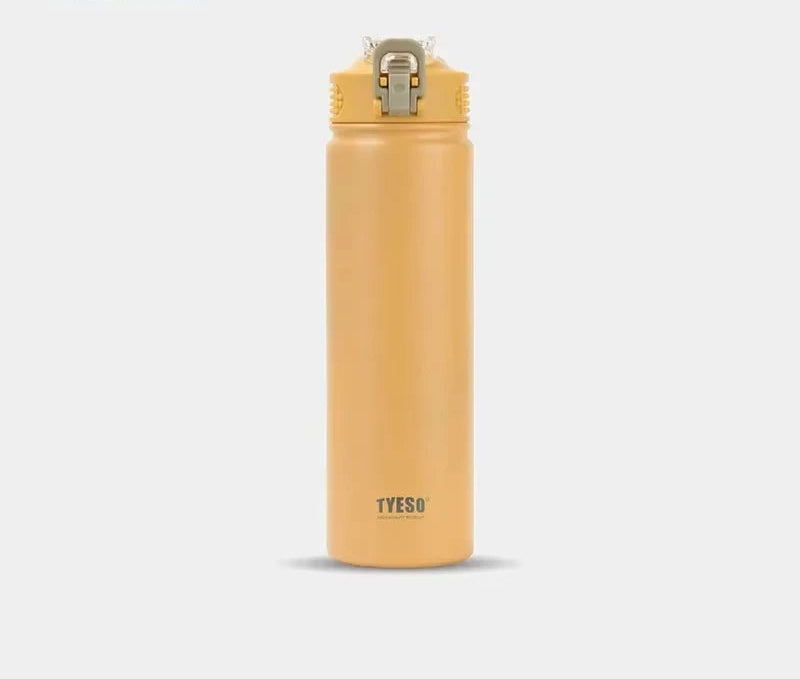 Bouteille portable Isotherme avec Paille couleur jaune pour garder boissons chaudes ou froides