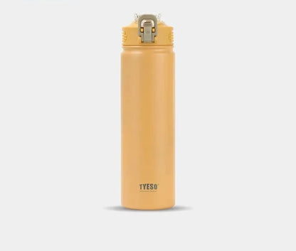 Bouteille portable Isotherme avec Paille couleur jaune pour garder boissons chaudes ou froides