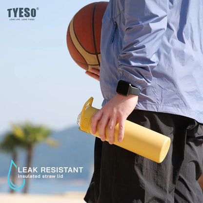 Gourde Isotherme Inox 600ml 750ml Sport jaune avec un couvercle à paille résistant aux fuites