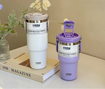 Mug isotherme inox avec anse – 750ml à 1200ml. Deux gobelets isothermes TYESO blanc et violet avec couvercle hermétique