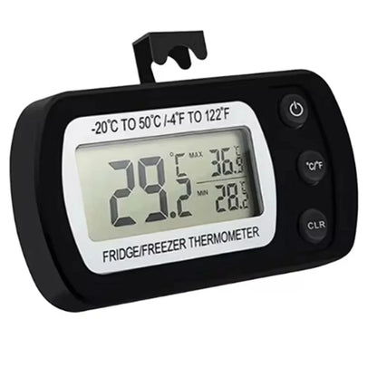 Thermomètre digital réfrigérateur & congélateur LCD noir Ustensile de chef affichage large avec crochet et aimant