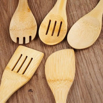 Ustensiles de cuisine en bambou 7 pièces antiadhésives écologiques pour cuisiner avec style et respect de l'environnement