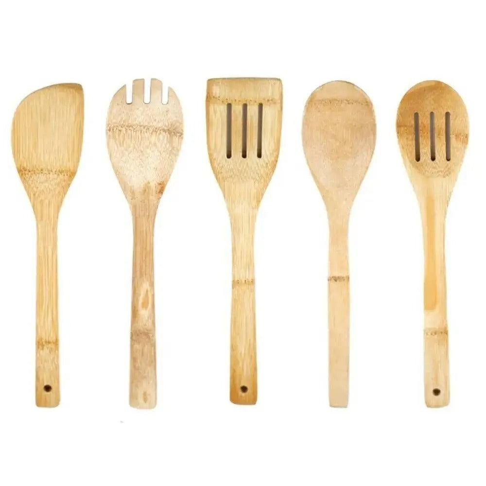 Ustensiles de cuisine en bambou 7 pièces antiadhésives écologiques pour la cuisine durable et pratique