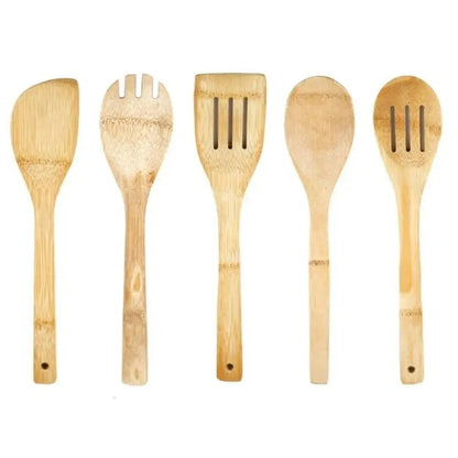 Ustensiles de cuisine en bambou 7 pièces antiadhésives écologiques pour la cuisine durable et pratique