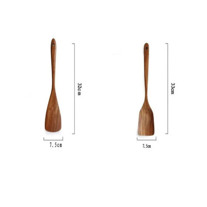 Ustensiles de cuisine en bois de teck – 1 à 11 pièces, incluant une spatule et une cuillère à servir en bois