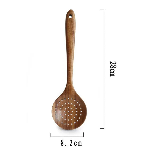 Louche en bois de teck de 28 cm, partie des ustensiles de cuisine en bois de teck – 1 à 11 pièces