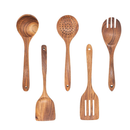 Ensemble de 5 ustensiles de cuisine en bois de teck – 1 à 11 pièces idéal pour la cuisine