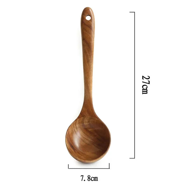 Cuillère en bois de teck de 27 cm, parfaite pour la cuisine, Ustensiles de cuisine en bois de teck – 1 à 11 pièces