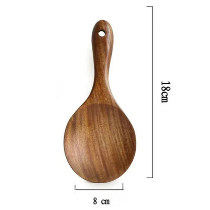 Ustensiles de cuisine en bois de teck – 1 à 11 pièces, cuillère en bois mesurant 18 cm sur 8 cm