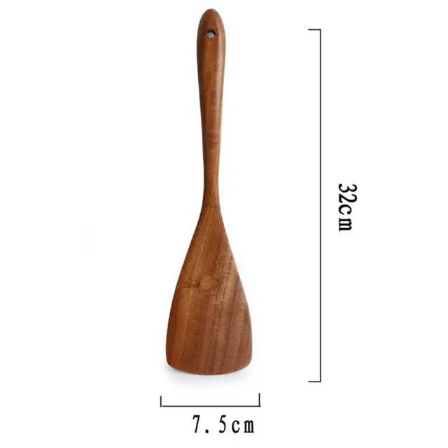 Spatule en bois de teck de 32 cm pour la cuisine, idéale avec des ustensiles de cuisine en bois de teck – 1 à 11 pièces.