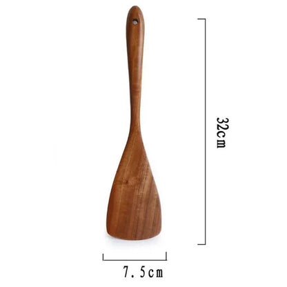 Spatule en bois de teck de 32 cm pour la cuisine, idéale avec des ustensiles de cuisine en bois de teck – 1 à 11 pièces.
