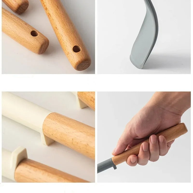 Ustensiles de cuisine en silicone 6 pièces - Résistants à la chaleur avec manches en bois ergonomiques