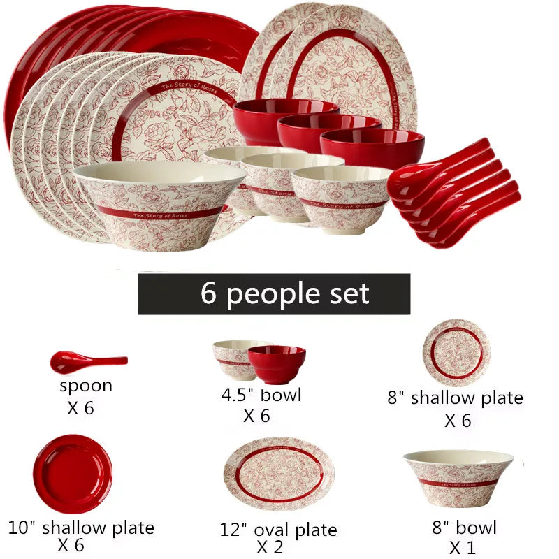 Vaisselle en Porcelaine Haut de Gamme – Set Complet pour 6 personnes avec assiettes, bols et cuillères