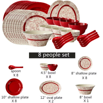 Vaisselle en Porcelaine Haut de Gamme – Set Complet pour 8 personnes avec assiettes et bols décoratifs