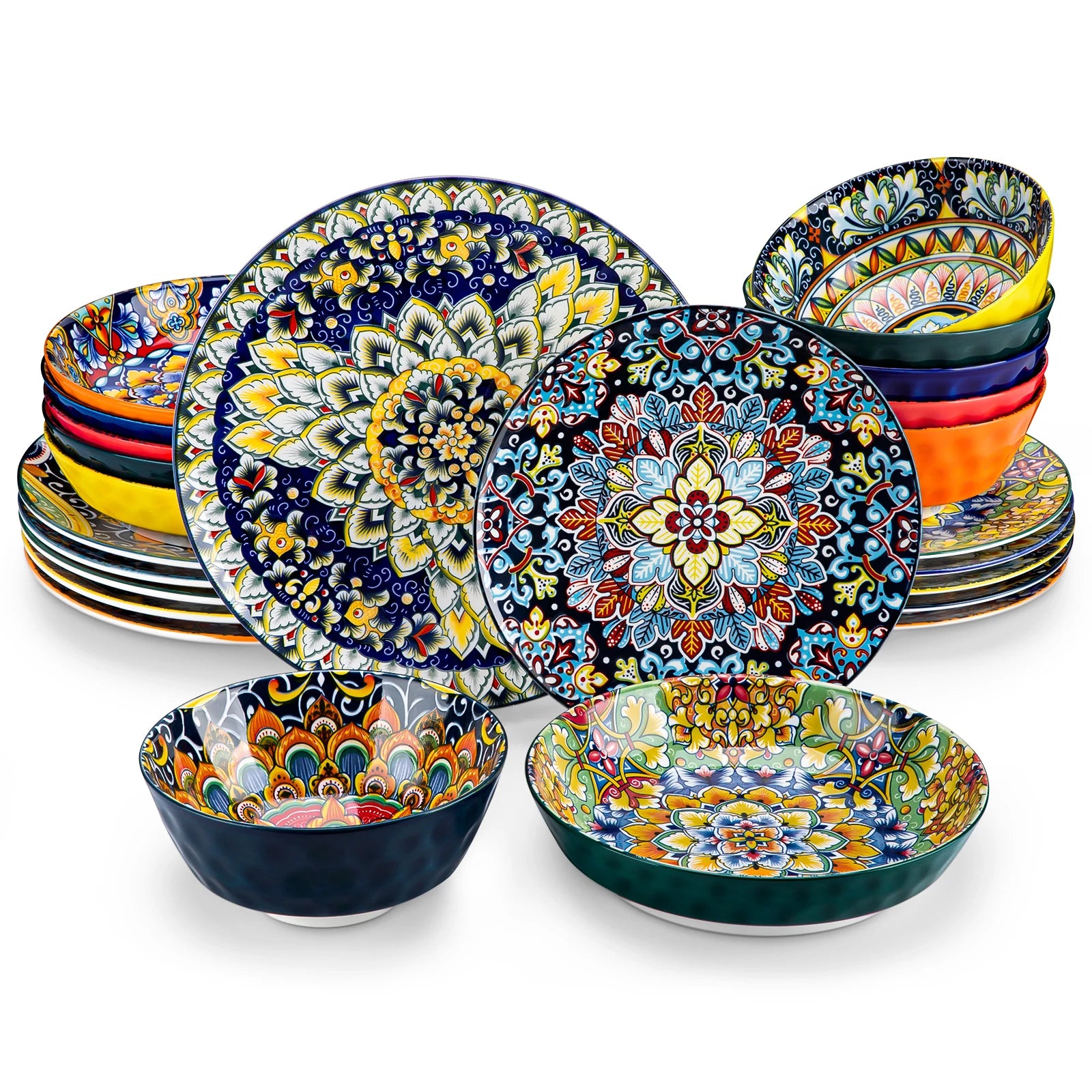 Service de table MALACASA en porcelaine – 24 ou 48 pièces avec motifs colorés et variés, idéal pour toute occasion