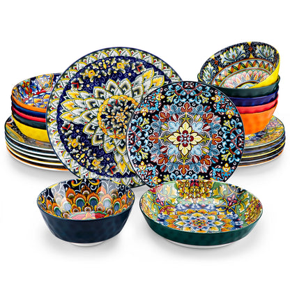Service de table MALACASA en porcelaine – 24 ou 48 pièces avec motifs colorés et variés, idéal pour toute occasion