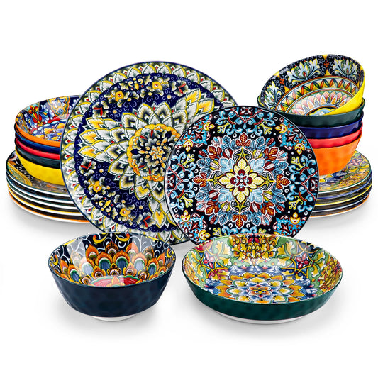 Service de table MALACASA en porcelaine – 24 ou 48 pièces avec motifs colorés et variés, idéal pour toute occasion