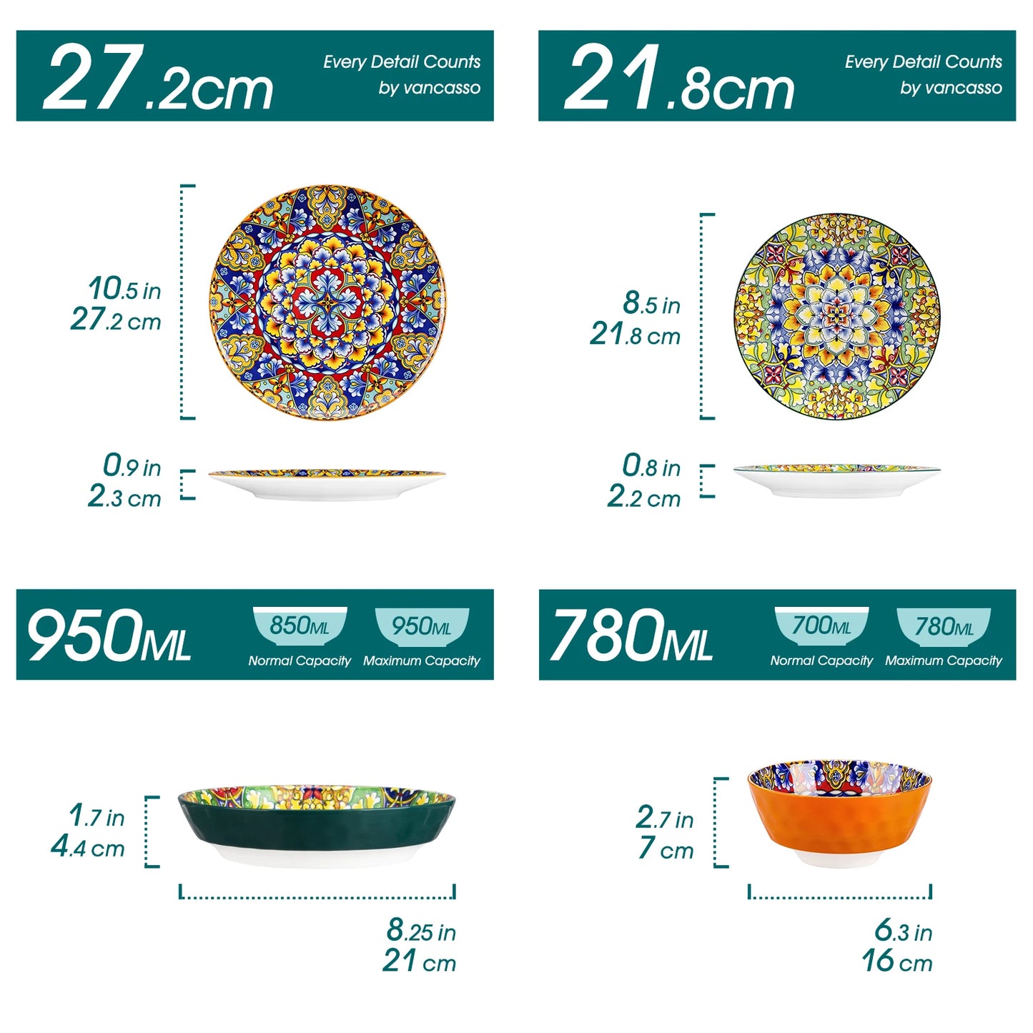 Service de table MALACASA en porcelaine – 24 ou 48 pièces avec assiettes et bols colorés et variés