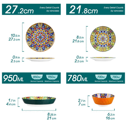 Service de table MALACASA en porcelaine – 24 ou 48 pièces avec assiettes et bols colorés et variés