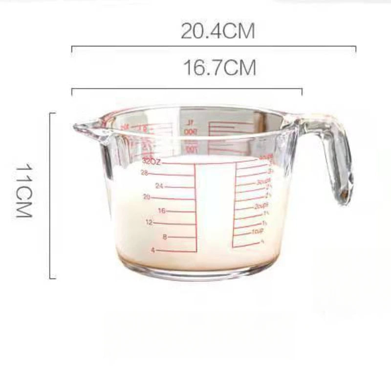 Verre Doseur en Verre 350 500 1000ml avec poignée et graduations rouges pour cuisine précise