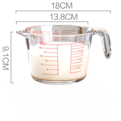 Verre Doseur en Verre 350 500 1000ml transparent avec graduation rouge et poignée ergonomique