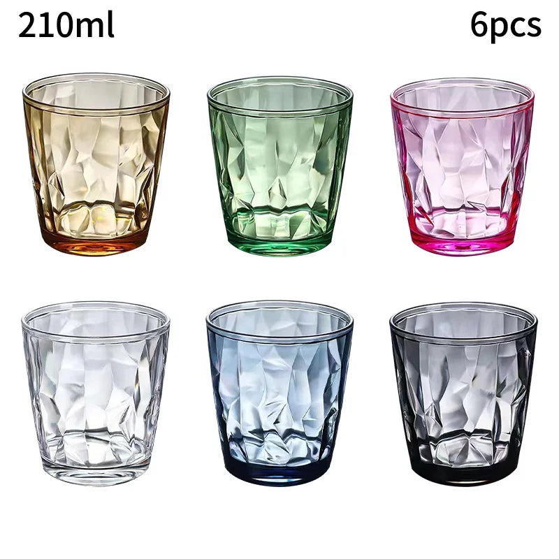 Set de 6 verres à table en verre transparent – réutilisables & éco, capacité de 210ml, couleurs variées