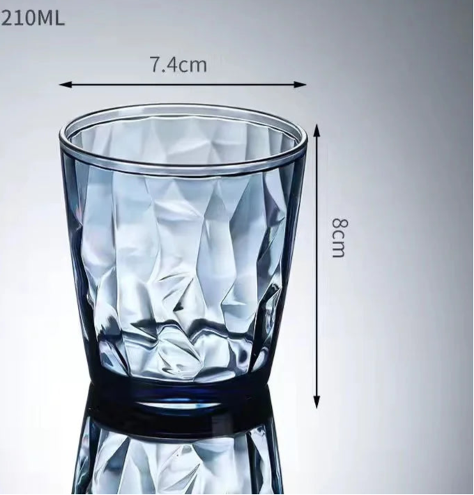 Verres à Table en Verre Transparent avec design facetté, capacité de 210ML, réutilisables et éco