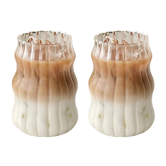 Verres ondulés transparents – Lot de 2 avec motif élégant idéal pour café glacé ou boissons décoratives