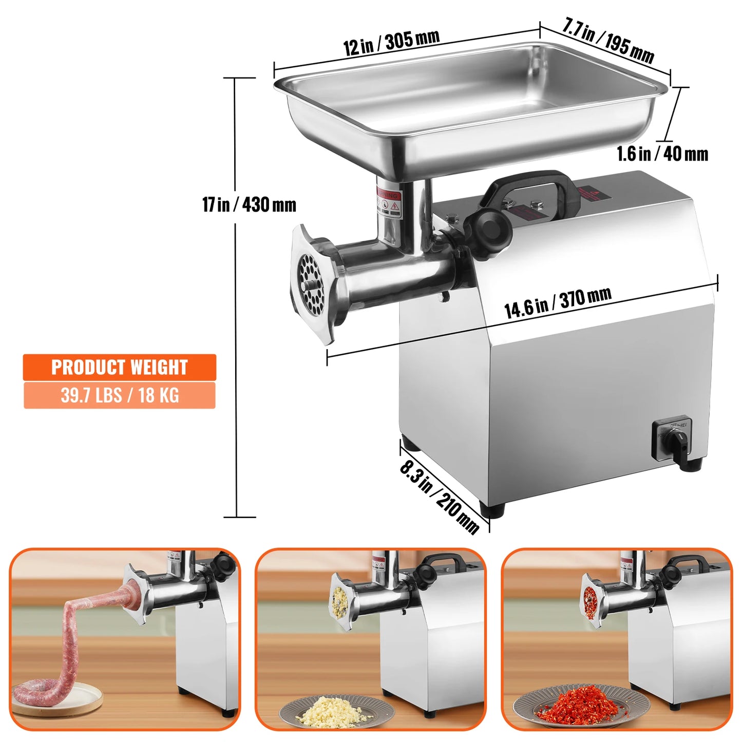 Hachoir à Viande Électrique Professionnel VEVOR – 4600W Max, Inox avec une grande capacité et accessoires inclus